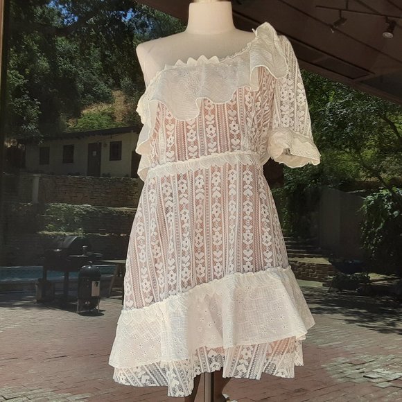For Love And Lemons Dresses & Skirts - NWOT FOR LOVE & LEMONS LOVEBIRD LACE ONE SHOULDER MINI DRESS